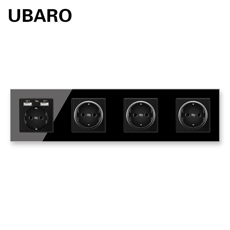 

UBARO 344*86 French Standard Tempered Crystal Glass Enchufe USB 5V 2100mA Wall Socket Prise Outlet AC110-250V 16A Sockets