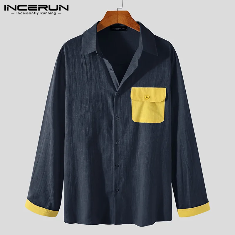 

Весенняя Мужская рубашка из хлопка в стиле «пэчворк»; С отложным воротником, на пуговицах; Уличная Повседневная, верхняя одежда, модная блуз...