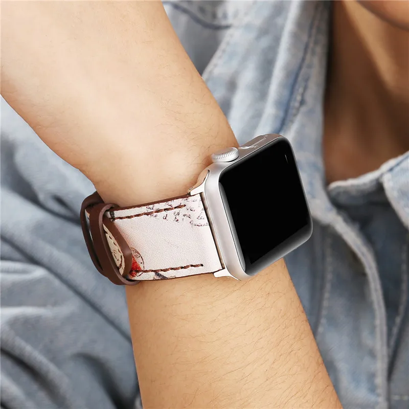 Винтажный кожаный ремешок для часов Apple Watch 38 мм 42 мм красный цветочный принт для женщин и мужчин сменный мужской т-браслет ремешок для iwatch 1 2 3