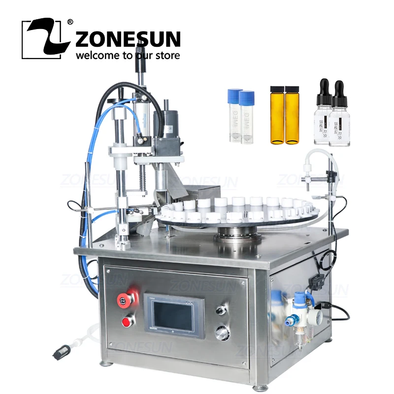 Verkaufen ZONESUN ZS-AFC1M Desktop Ätherisches Öl Monoblock Rotary Automatische 2 In 1 Kleine Glas Flasche Füllen Und Verschließen Maschine