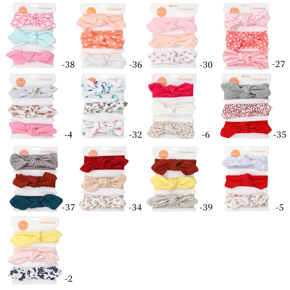 13 Sets/Lot Solid Cotton Baby Headband with Card Heart Striped Print Bow Tie Knot Hair Band Girls Headwrap Newborn Accessories