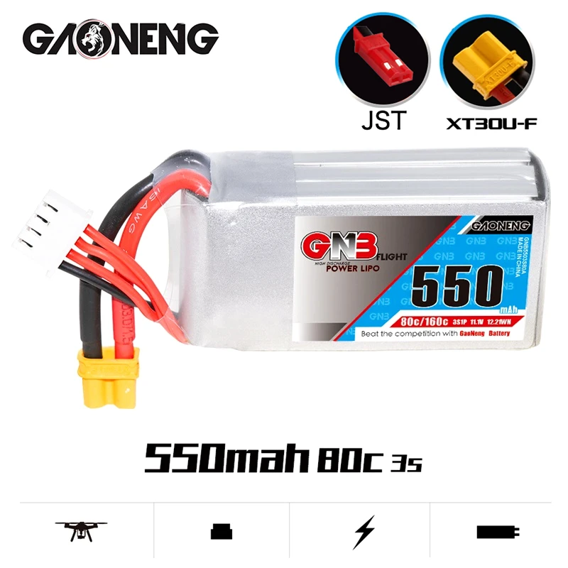 

Оригинальный заряжаемый аккумулятор Gaoneng GNB 11,1 В 3S 550 мАч MAX160C HV Lipo для радиоуправляемого квадрокоптера Lizard95 FPV
