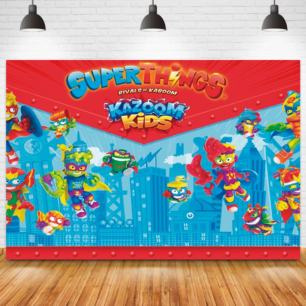 Супер Zings детский день рождения фон для вечеринки городские здания тема игры фото