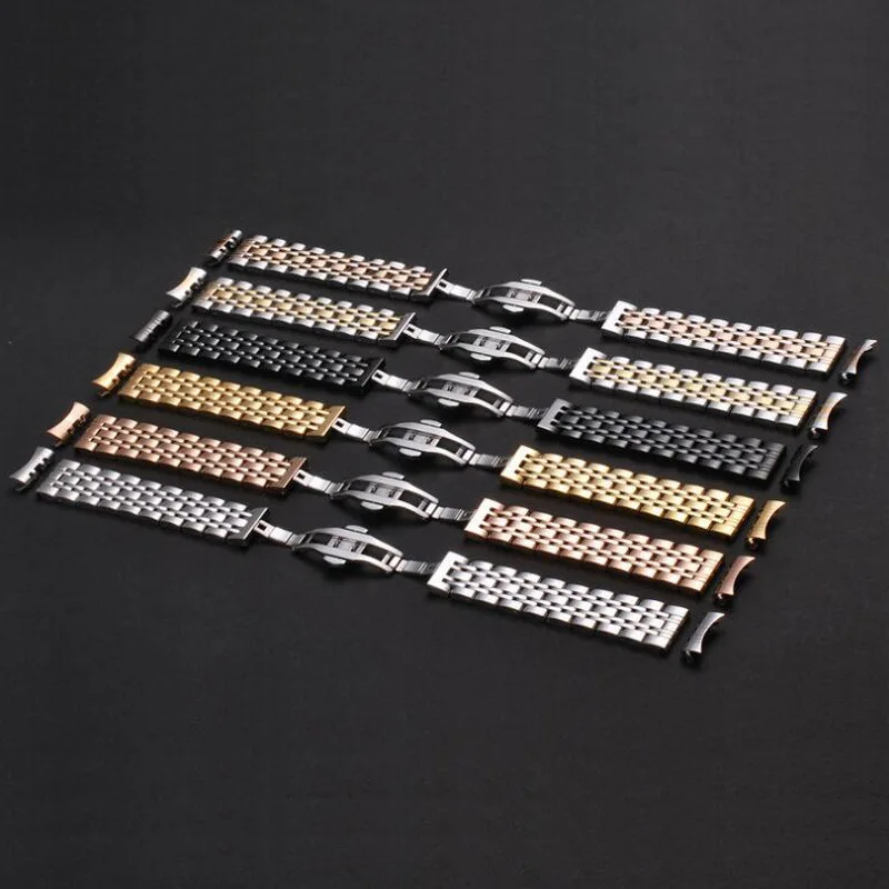 Universal Solid Stainless Steel Curved Flat Ends Wrist Watch Band Strap Men Women Metal Bracelet Belt 12 14 16 18 20 22 24 26mm