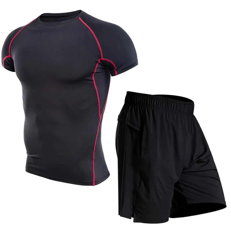 2-red Мужская спортивная одежда, костюмы, спортивные колготки, одежда для тренировок, спортивный комплект для бега, спортивный костюм для бега, сухой крой, большие размеры - Цвет: 2-red