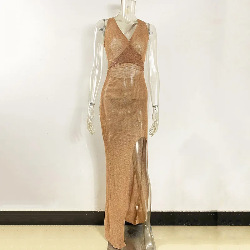 Женское вязаное пляжное платье макси GACVGA праздничное прозрачное сексуальное