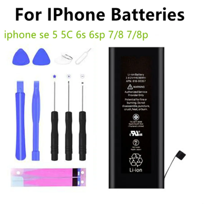 Сменная батарея для Apple iPhone SE 5 6 7 8 импульсов бесплатный набор инструментов замены
