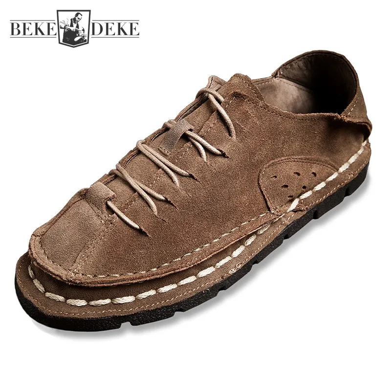 

2021 New Autumn Fashion Mens Work Shoes Handmade Lace Up Platform Casual Sneakers Simple Comfortable Flock Leather Driving shoes