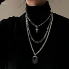 Ожерелье AOMU с подвеской-крестом для женщин и мужчин, металлическая цепь серебряного цвета с геометрическим дизайном прямоугольной формы, подарочное колье до ключицы
