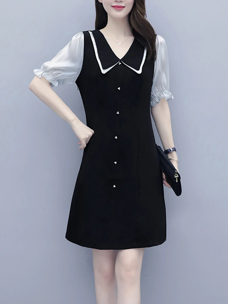 Платье женское шифоновое на пуговицах элегантный Однотонный сарафан с отложным