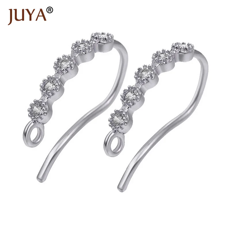 1 Pair Silver DIY серьги-Крючки для женщин ручной работы аксессуары для изготовления ювелирных изделий Простой Дизайн Медь циркон серьги-крючки 1 пара - Цвет: 1 Pair Silver