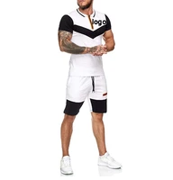 custom logo summer hot custom new european and american men sports suit short sleeved color matching outdoor fitness leisure