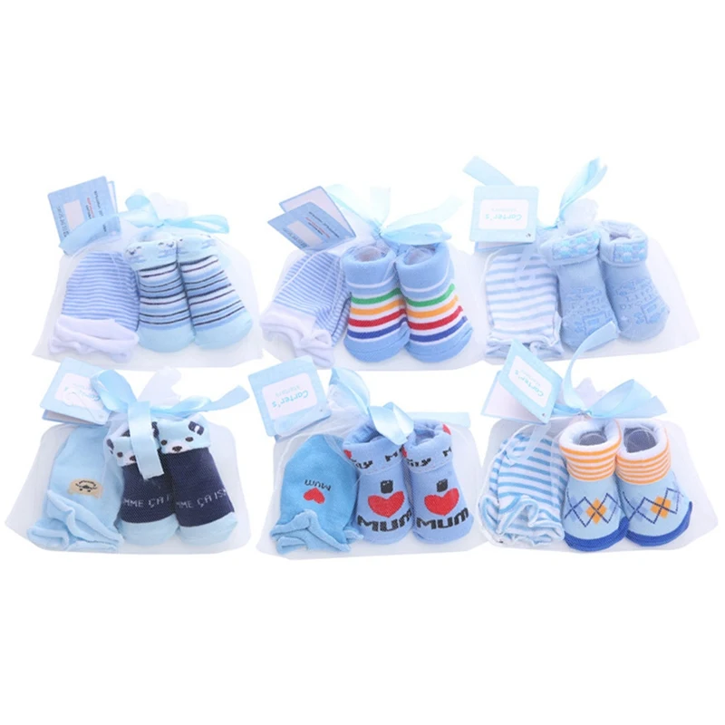 

Newborn Baby Socks + Anti-grab Gloves Set Cute Cartoon Printed Striped Dot Socks Autumn Infant Cotton Socks Set For 0-12 Months