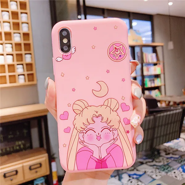 TPU Moon Милый протектор экрана Сейлор Мун чехол для телефона аниме для iPhone 11 Pro Max X XS MAX XR 6 6s 7 8 Plus для задней крышки из закаленного стекла - Color: TPU Moon
