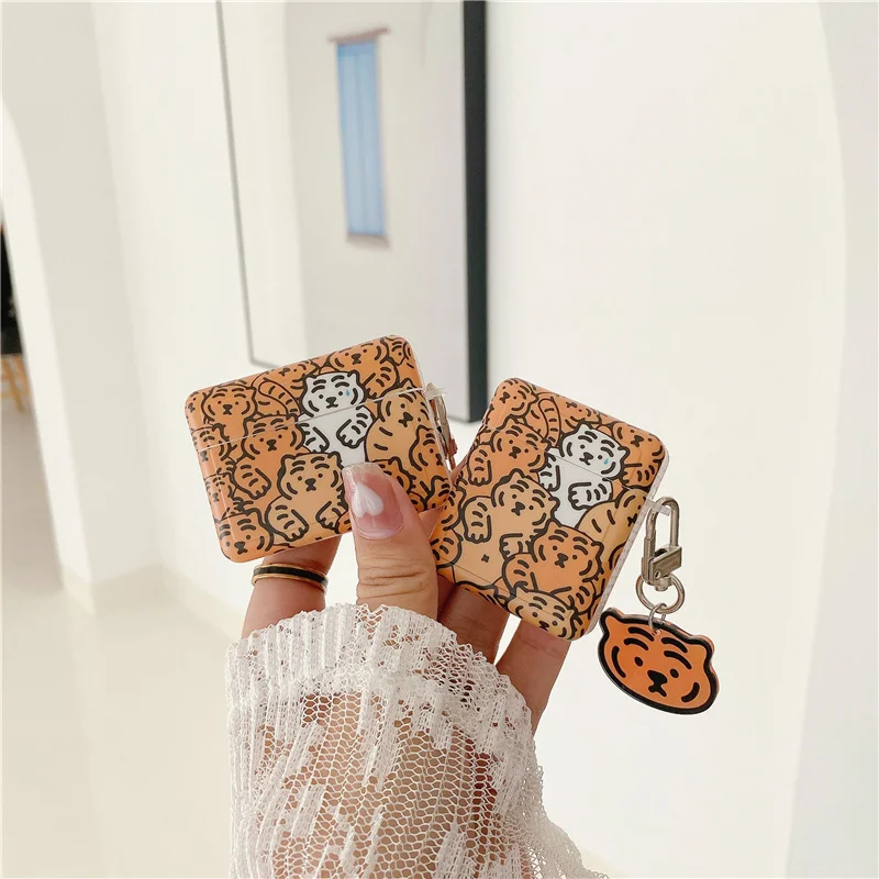 

Силиконовый чехол для наушников AirPods 2 1 Pro с милым объемным мультяшным тигром и подвеской, чехол с зарядным устройством, мягкая Беспроводная ...