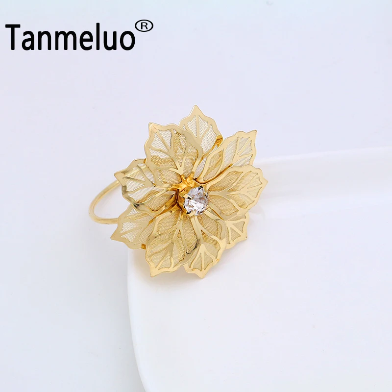 Сплав цветок дизайн салфетки кольца для украшения стола золотые свадебные