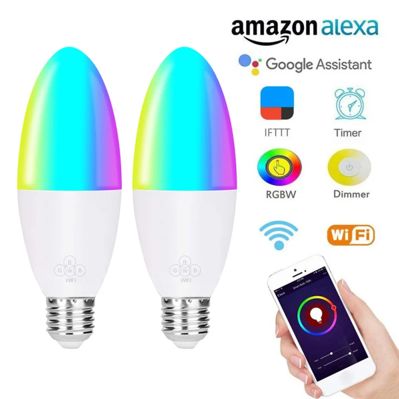 Светодиодные лампы 6 Вт E14/E27 умная лампа свеча с Wi Fi лампочка RGB поддержкой Alexa/Google