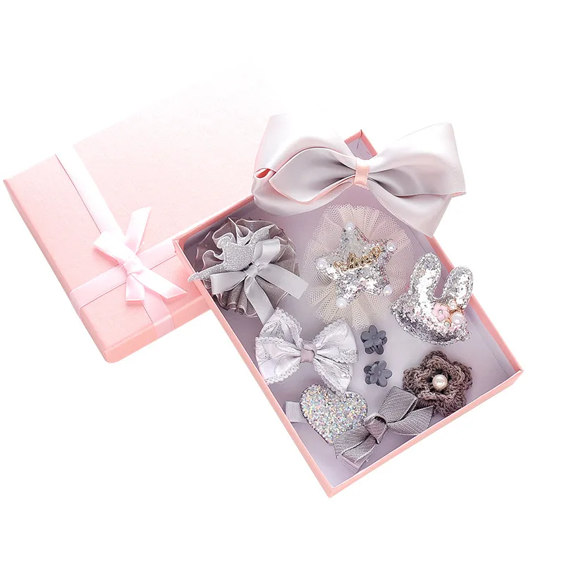 10pcs/set Gift Box Hair Clips for Girls Accessories Lovely Cartoon Bow Kids Hairpins Headwear Princess Flower Barrettes | Красота и
