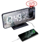 Светодиодный цифровой будильник USB Пробуждение FM-радио часы настольные электронные настольные часы проектор функция повтора 2 будильник
