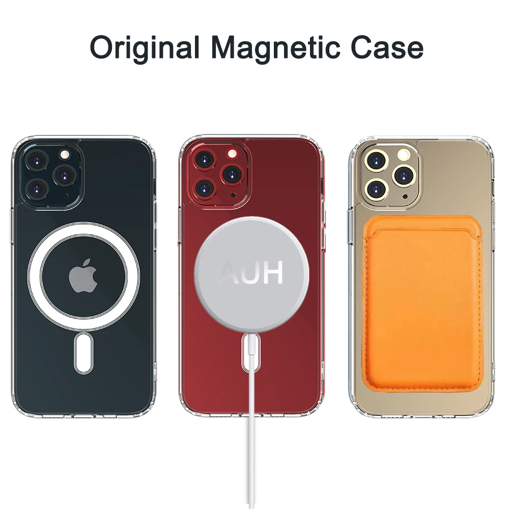 

Прозрачный Магнитный чехол AUH для iPhone 12 Mini 11 Pro Xs Max 8 Plus, чехол с поддержкой беспроводной зарядки Magsafe, кожаный чехол-бумажник