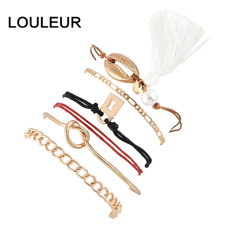 6 шт./компл. золотой браслет для Для женщин Лунная ракушка кисточкой себе в стиле