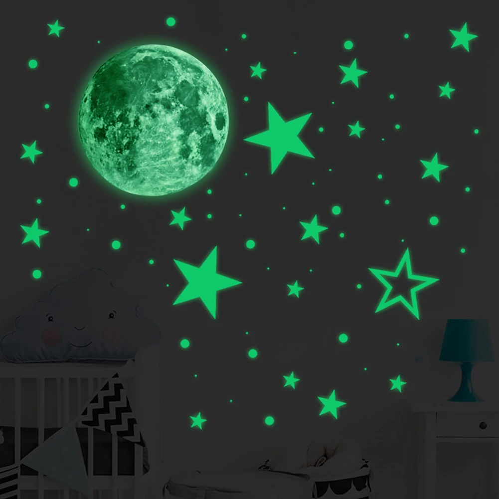 

Luminous Moon and Stars Wall Stickers for Kids Room Baby Nursery Home Decoration Wall Decals Glow In The Dark Bedroom Ceiling