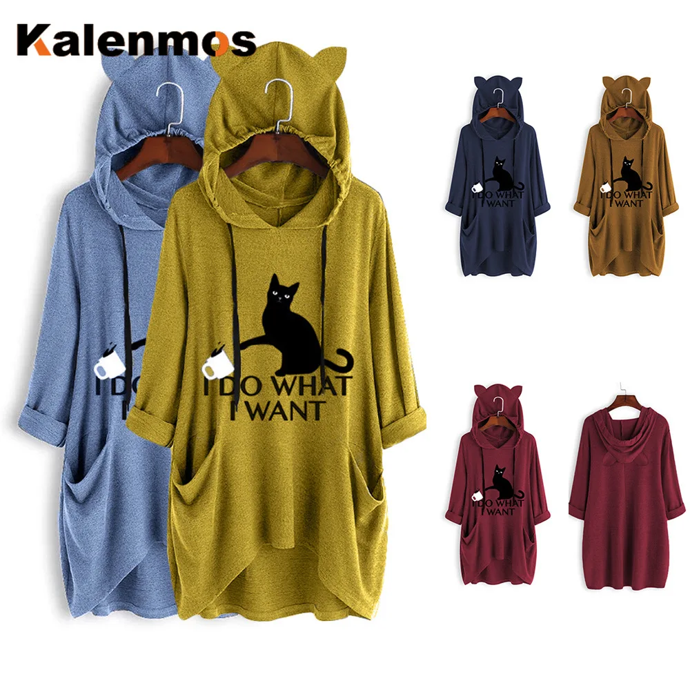 Женские весенне осенние толстовки с капюшоном толстовка и кошачьими ушками