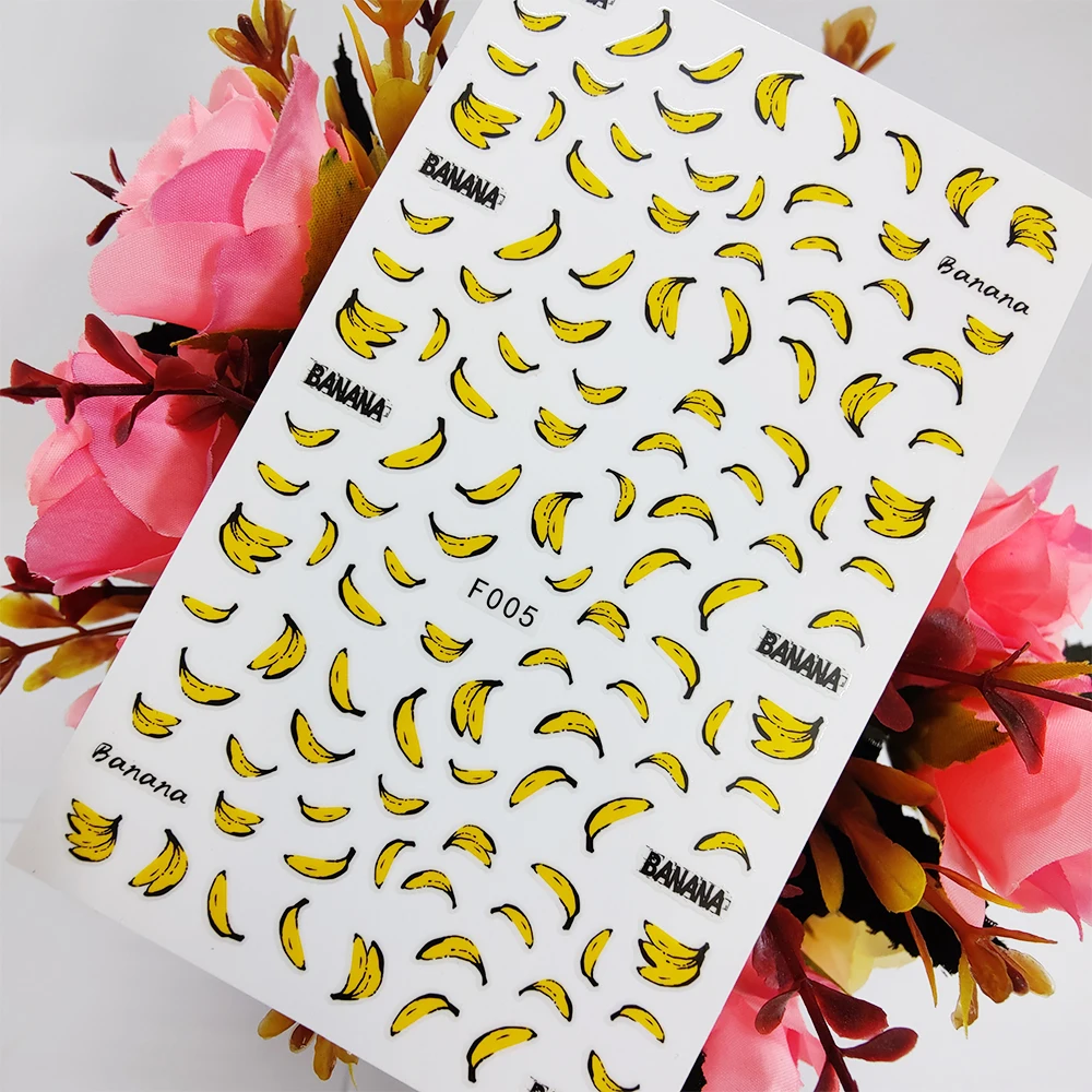 

3d-наклейка для ногтей с фруктами и бананами, слайдер для дизайна ногтей из фольги, летние Декоративные самоклеящиеся аксессуары для маникюра, наконечники