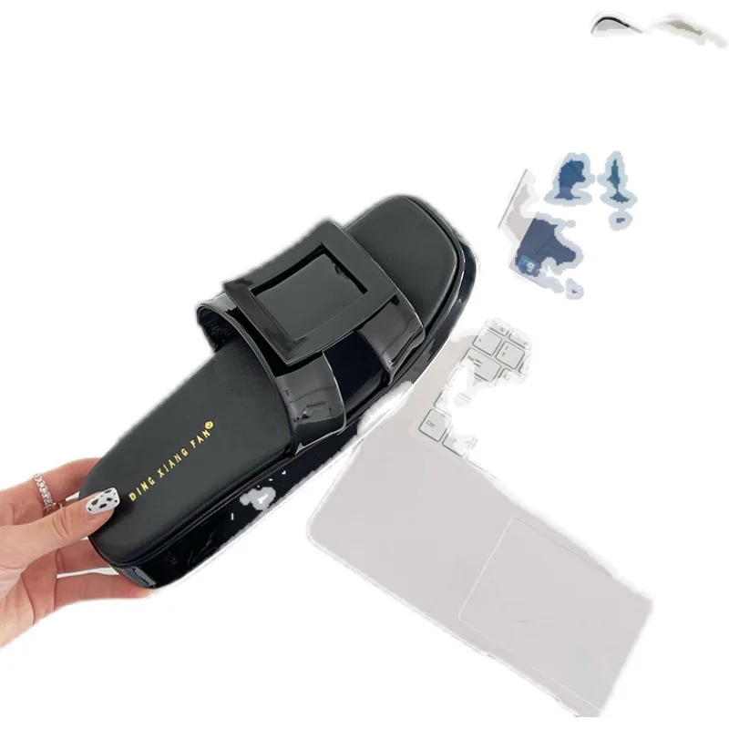 

Flat Shoes Female Slippers Casual Summer Clogs Woman Slides Beige Heeled Sandals Pantofle Low Luxury Beach Black Rubber 2021 Sol