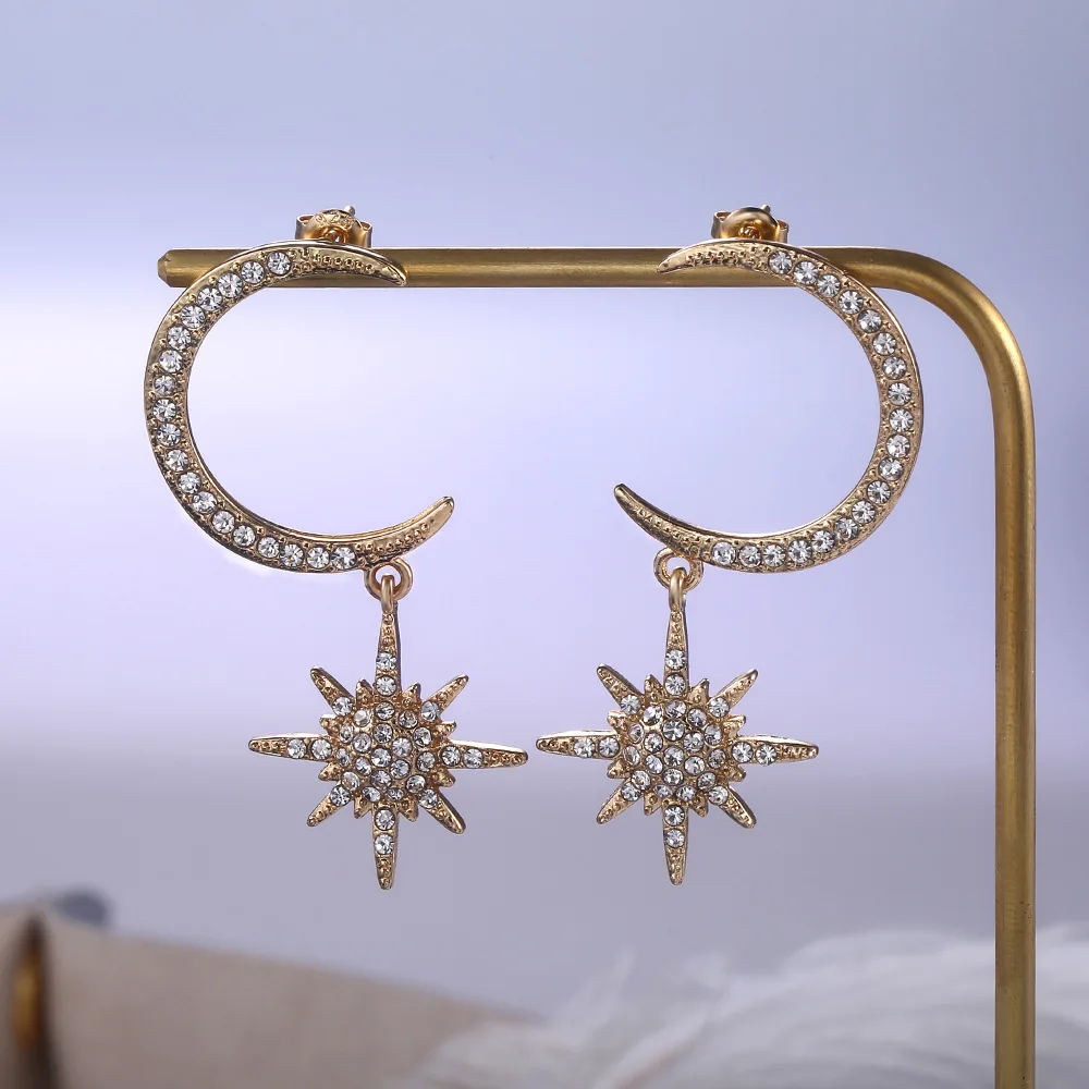 

Модные серьги из серебра 2021 пробы В креативном стиле с микро-инкрустацией из циркония, классические модные серьги в виде Луны и звезды для ж...