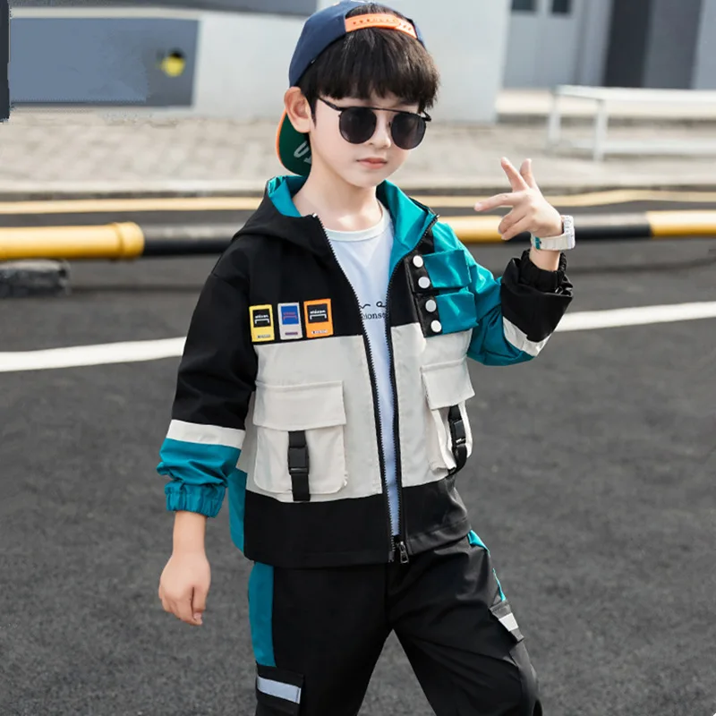 

High Quality Baby Boys Sports Set Kids Clothing Sets Teenager Sport Suit Zipper Hoodies Boys Jacket+Pants Big Pocket