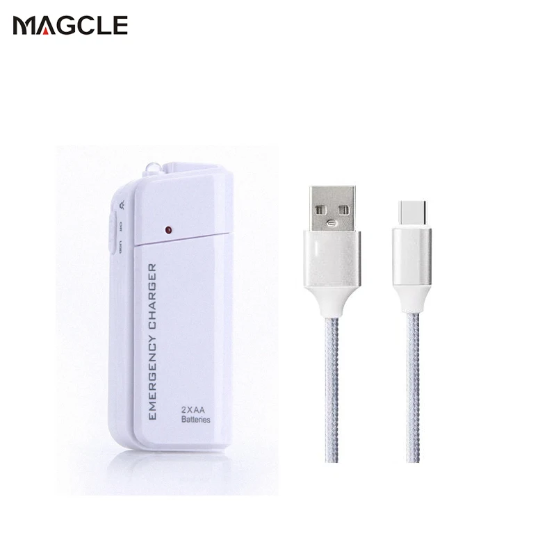 White With Type C Прямая! Внешний аккумулятор 2X AA батарея аварийный USB Банк питания зарядное устройство портативное зарядное устройство для телефона+ 2а кабель - Тип штекера: White With Type C