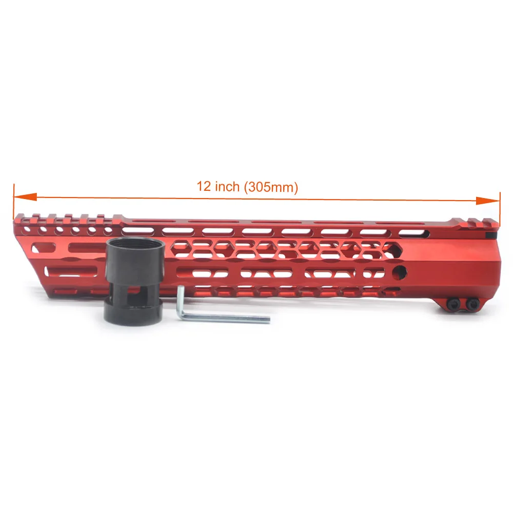 

Aplus 12'' inch Ultralight M-lok Clamping Handguard Rail Picatinny Mount System_Slant Cut Fit .223/5.56, AR-15 Red Anodized