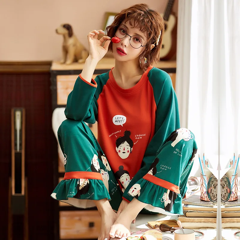 

Korean Sleepwear Pj Set Women Clothes 2019 Autumn Pajama Set Plus Size Pajamas