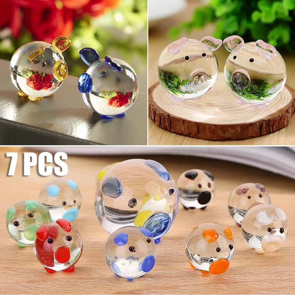 

7Pcs Cute Pig Crystal Figurines Miniatures Handmade Glass Animal Pet Crafts Home Decor Kids Gifts Random Color #W0