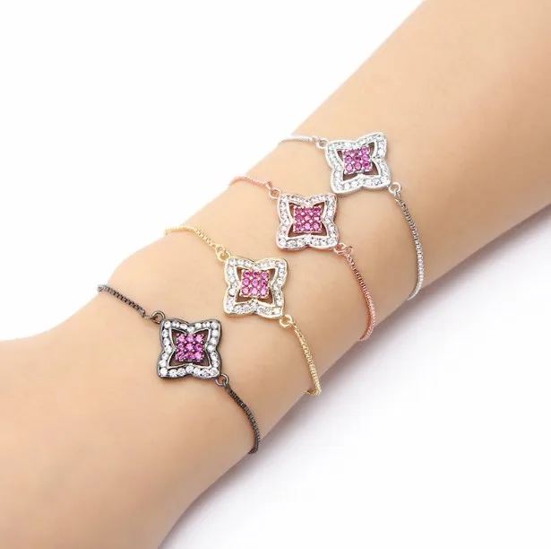 gold silver  Chain bracelet rose micro pave cz zircon rope adjusted Macrame bracelet Charm Bangles 6uh3 for woman jewelry gift