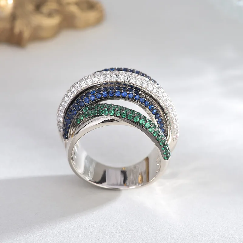 

European and American high-end luxury cross texture stackable ring women's wedding zircon engagement Dubai green wedding ring gi