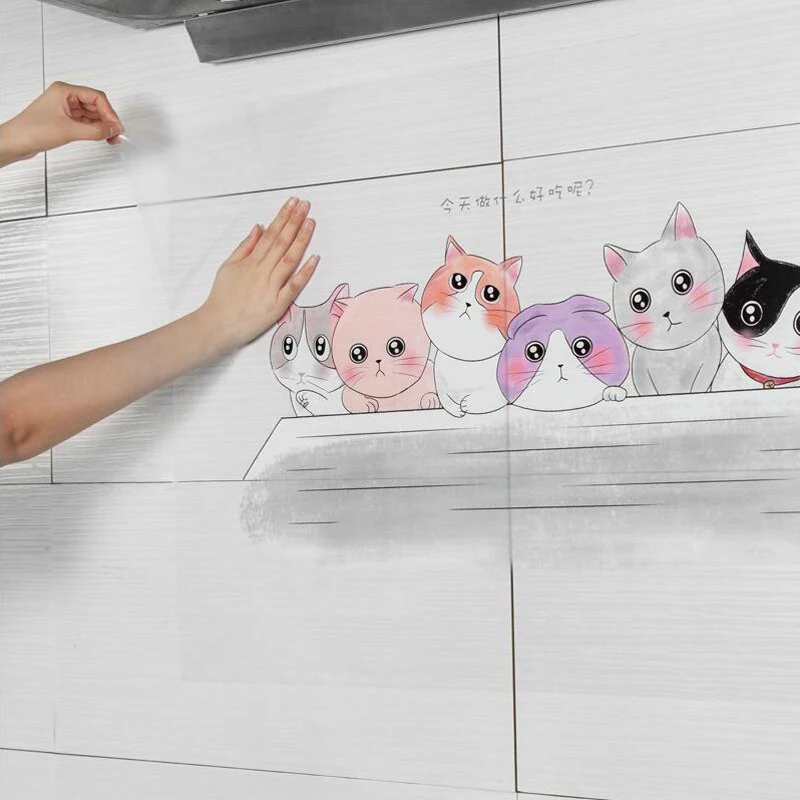 60*90cm Waterproof Anti-oil Stain Aluminum Foil Sticker Kitchen Cabinet Cute Pattern Wall Paper Home Decor | Дом и сад