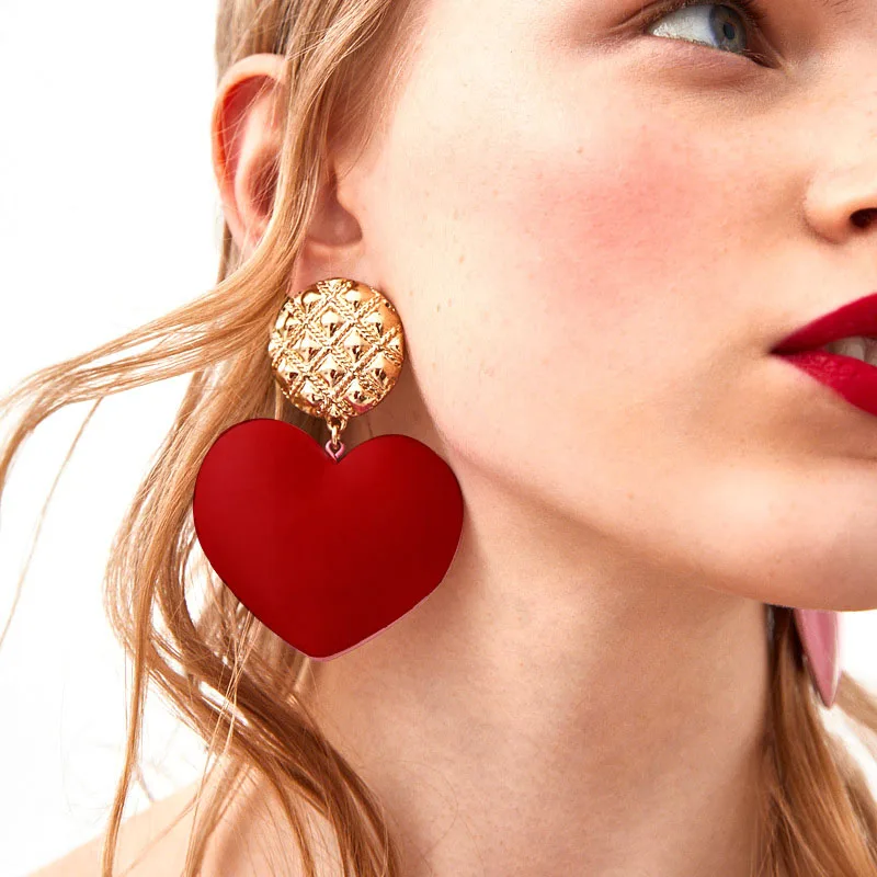ES1167 Новое поступление большие красные серьги в форме сердца для женщин винтажные
