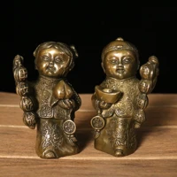 5chinese folk collection old bronze boy and girl golden boy and jade girl statue a pair gather wealth office ornaments