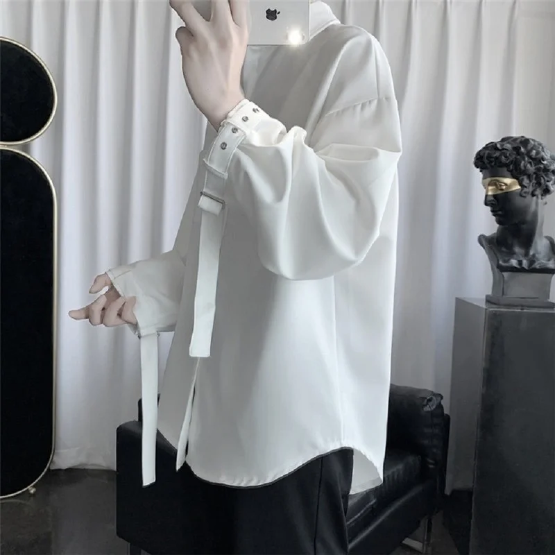 

Spring Shirt Men Turn-down Collar Solid Color Youthful Long Sleeves Shirts Slim Loose Oversize Breathable Handsome Shirt Camisas
