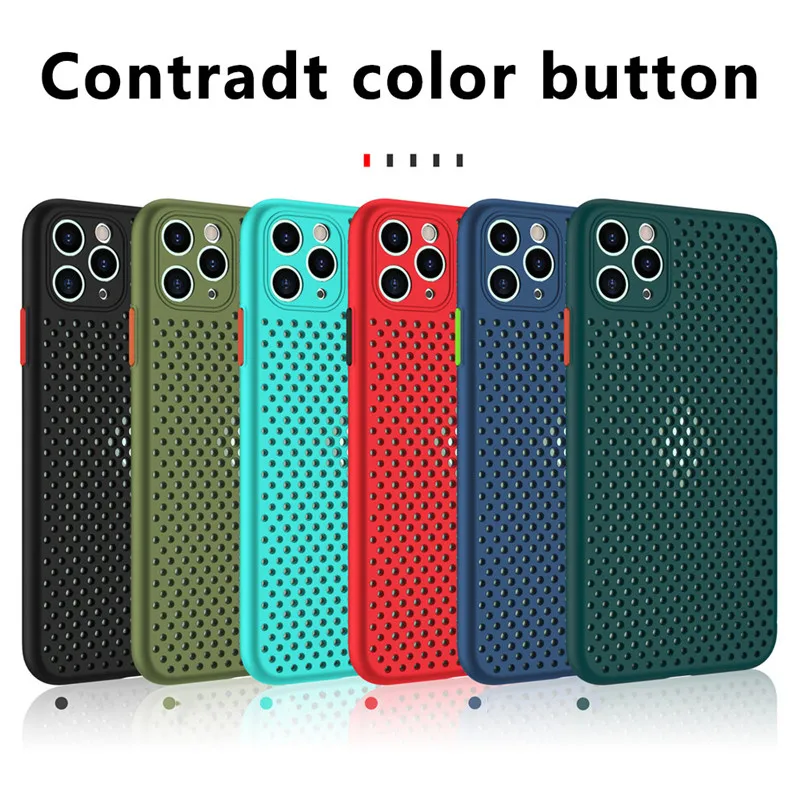 

Hollow Breathable Case For iPhone 11 12 Pro Max XR XS Max X 8 7 6S Plus SE 2 12 Mini Heat Dissipation Cover Soft TPU Color Case