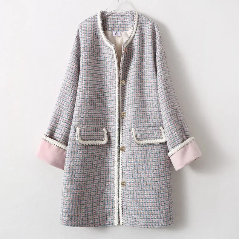 

2020 Plaid Coats women Thick Warm Elegant Loose Plus Size Long Outwear wool jacket for Winter office ladies jacket women clothes