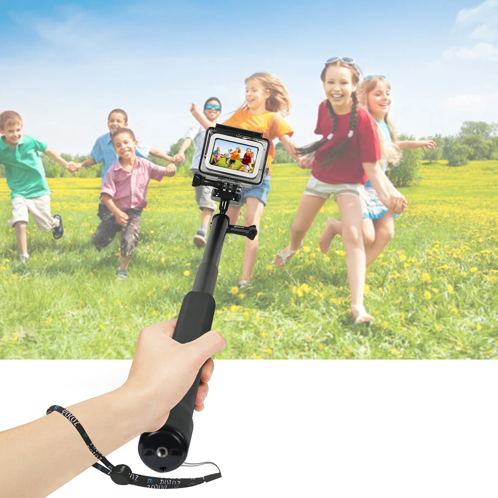 

PULUZ impermeable aleacin de aluminio extensible Selfie Stick Monopod + Base de liberacin rpida y tornillo largo y cordn para DJ