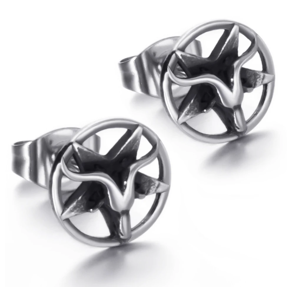 Серьги-гвоздики Baphomet в виде козы сатаны сигила светящегося дьявола демона из