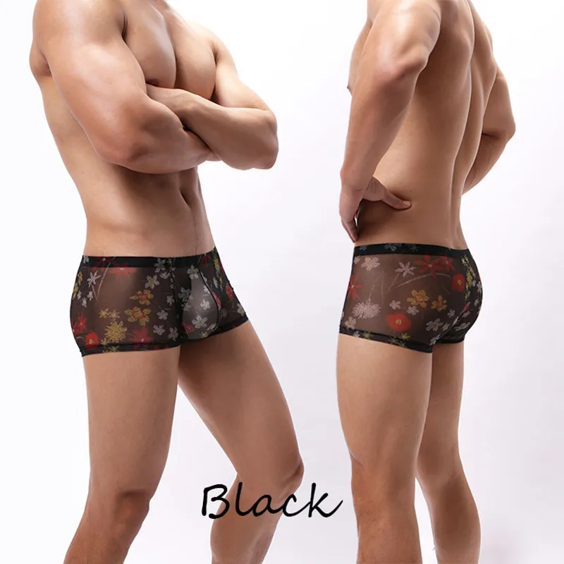 Боксеры мужские прозрачные с карманом для пениса пикантное нижнее белье газовые