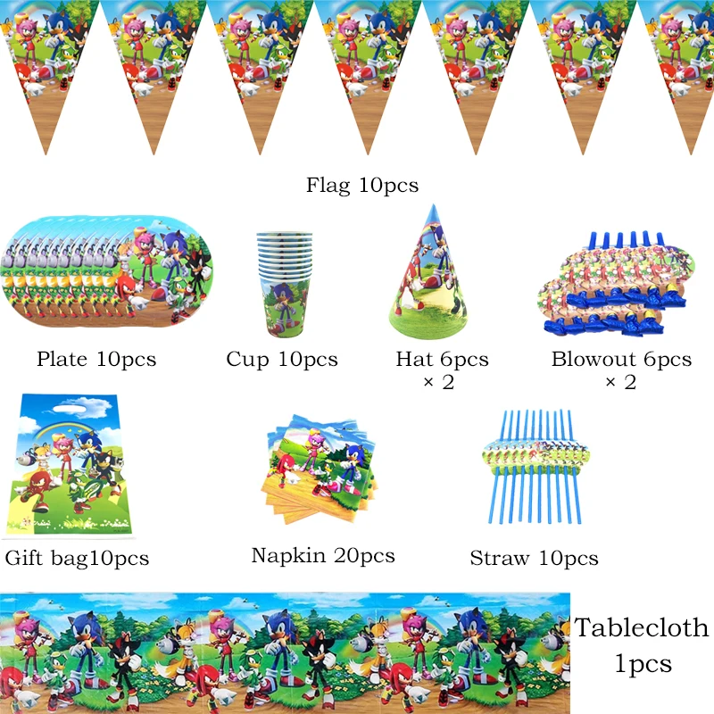 Juego de dibujos animados para ni&ntilde;os, vajilla desechable para fiesta de cumplea&ntilde;os, taza, plato, bandera, mantel, suministros de decoraci&oacute;n para fiesta de boda, 95 Uds.-1