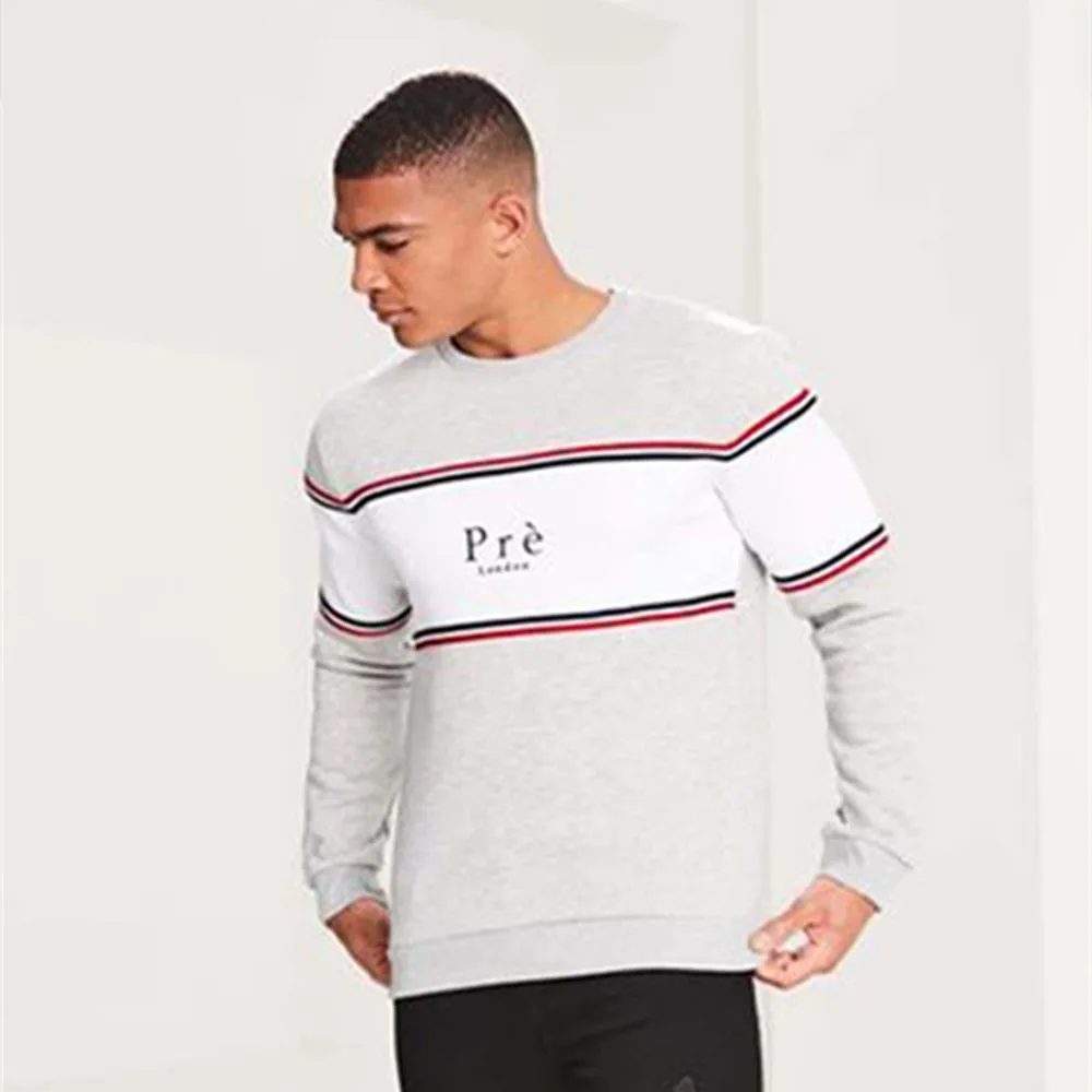 light grey Стиль, Осень-зима, мужские футболки, спортивные, для бега, фитнеса, футболка для тренировок, мужская, в полоску, с длинным рукавом, повседневная, модная, уличная одежда - Цвет: light grey