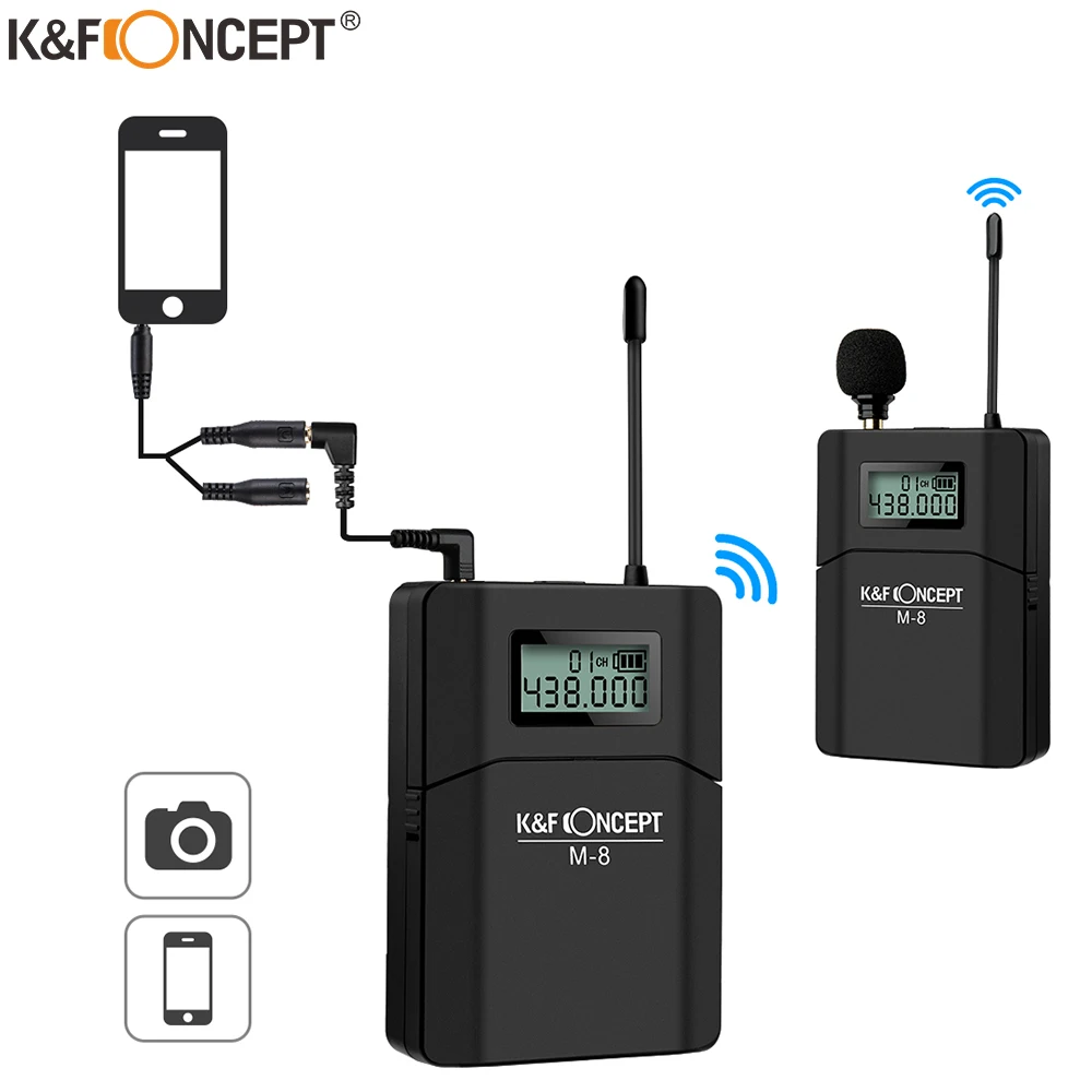 

K&F Concept UHF Unidirectional Wireless Lavalier Microphone with Transmitter with Camera Mount for DSLR Camera Camcorders