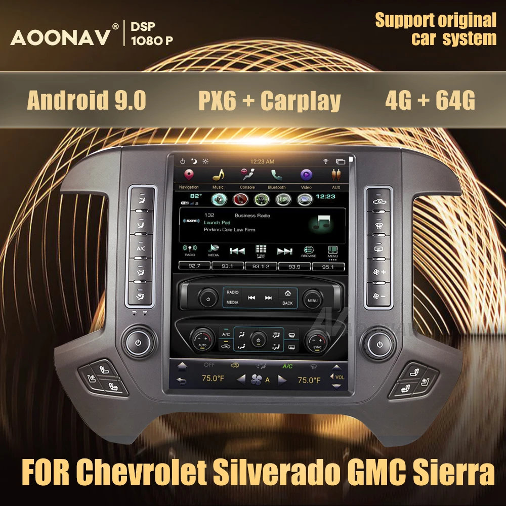 

Автомобильный радиоприемник на Android 9,0 для Chevrolet Silverado GMC Sierra 2014-2018, автомобильный радиоприемник с экраном Tesla, мультимедийный плеер, GPS-навигатор